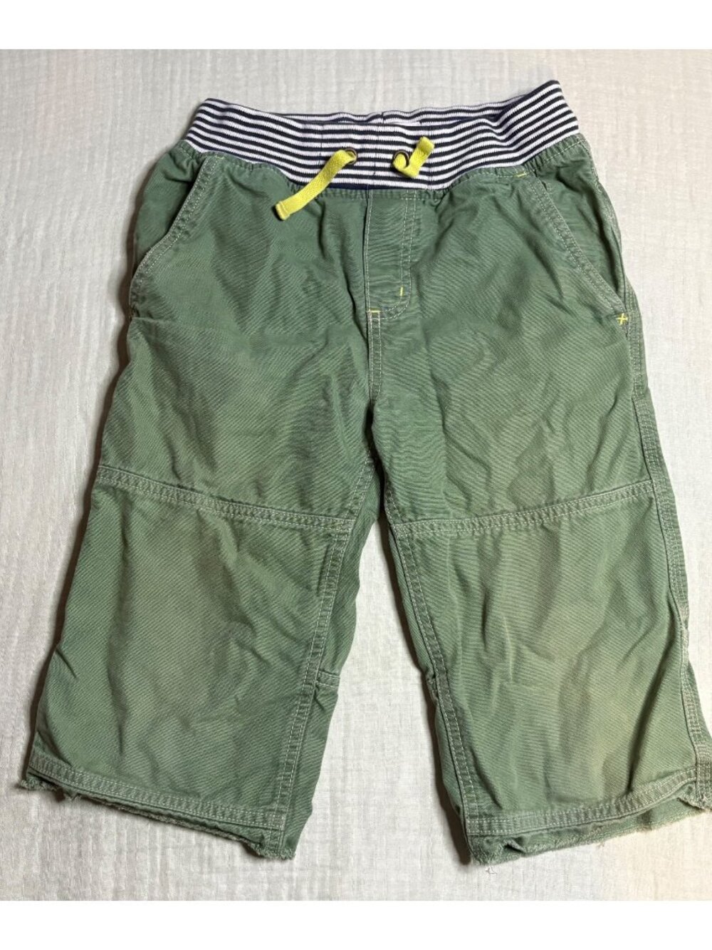 Mini Boden Boys Green Cargo Pants With Striped Elastic Waistband & Yellow Drawst - Picture 1 of 7